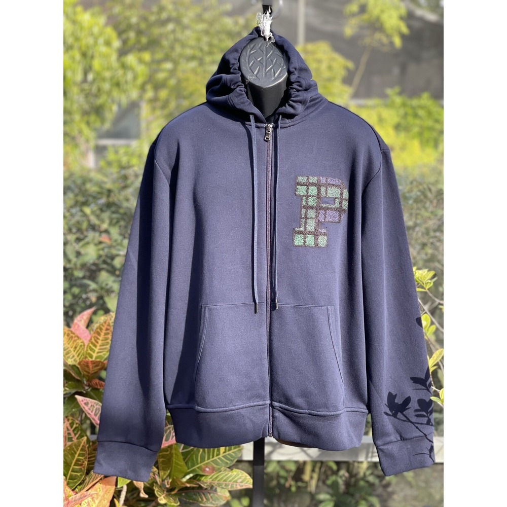Polo Ralph Lauren Men's Blue Chenille Blackwatch P Patch Full Zip Hoodie L